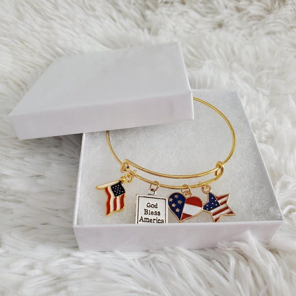 Patriotic Bracelet, Red White Blue Jewelry, God Bless America